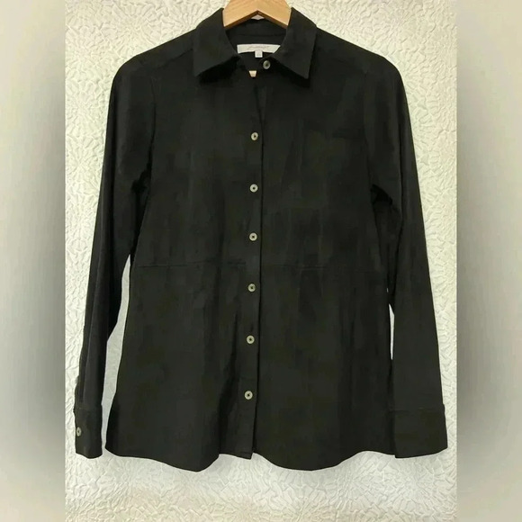 2/$12 Foxcroft Faux Suede Button Down Shirt 6 Black Relaxed Fit Classic Preppy - Picture 10 of 10